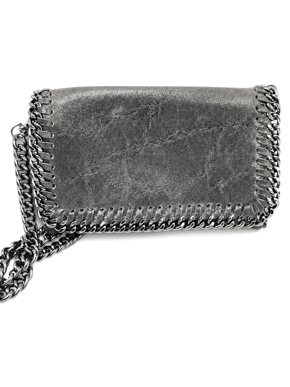 Borse in Pelle Convertible Metallic Gunmetal Leather Chain Crossbody Clutch Bag